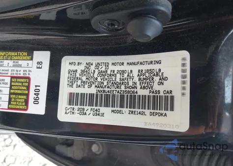 2010 Toyota Corolla Le from USA, damaged, VIN 1NXBU4EE7AZ358064